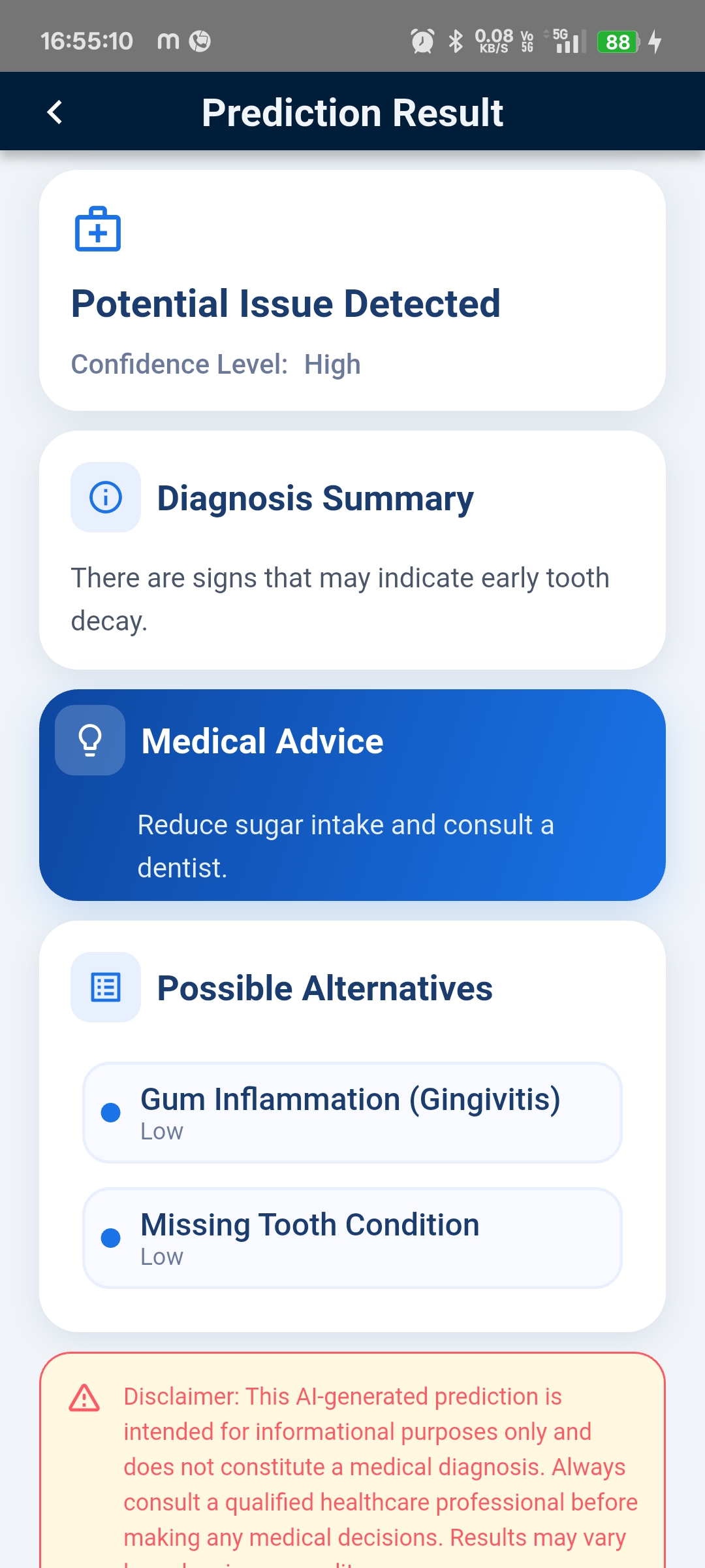 1dentist AI dental screening — instant teeth analysis result